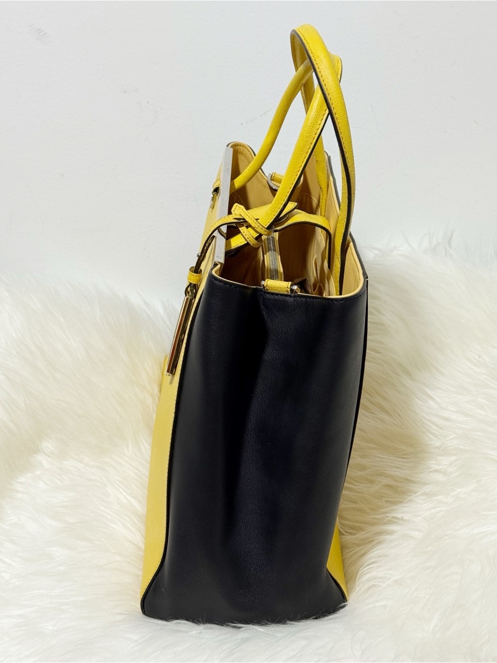 Fendi 2Jours Medium Tricolor Elite Leather Tote Bag - Yellow / Grey / Black - Picture 6 of 16